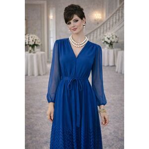 Vintage union made royal blue secretary dress - Size 10P